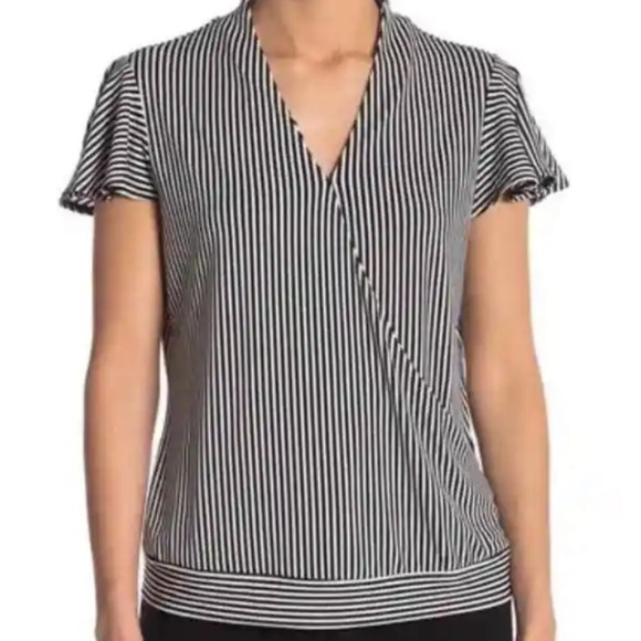 Adrianna Papell Tops - Adrianna Papell Striped Surplice Neck Top Size Medium